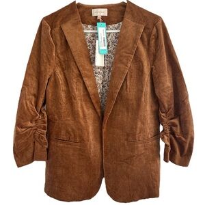 Skies Are Blue Brown Corduroy Blazer with Notched Lapels| Size L